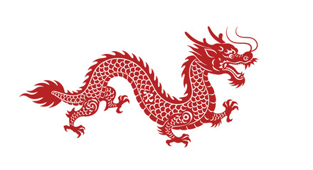 Illustration of a red Chinese dragon, symbolizing strength, tradition, and mythology in art and culture. Traditional design showcasing intricate details and vivid representation for cultural and artis