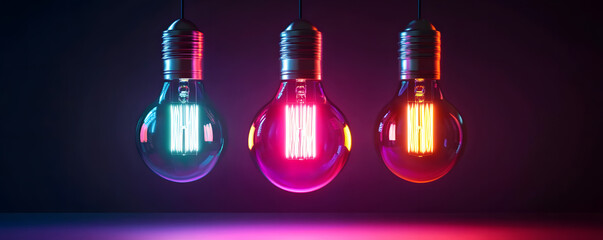 Modern stylish light bulb with metallic finish and neon glow , neon, contemporary