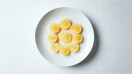 Sliced Pineapple Circles on a White Plate