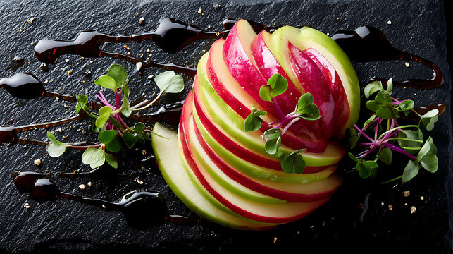 Apple Rose Plating, Ideal For Upscale Brunch Menu, Wedding Reception Visual, Culinary Magazine Spread