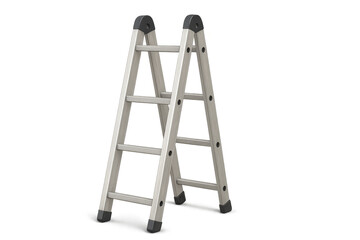 Portable metal step ladder standing on transparent background, ready for use in construction or home maintenance