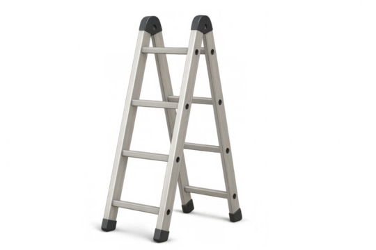 Portable metal step ladder standing on transparent background, ready for use in construction or home maintenance - Powered by Adobe