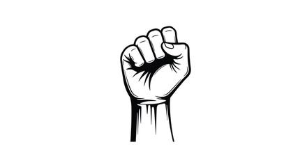 Black-and-white illustration of a raised fist symbolizing strength, unity, determination, and solidarity. Representing concepts such as empowerment, resistance, and collective action.

