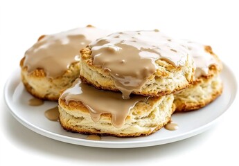 Biscuits with Gravy on a White Plate