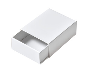 Small open white cardboard box isolated on transparent background