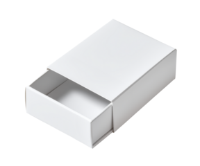 Small open white cardboard box isolated on transparent background