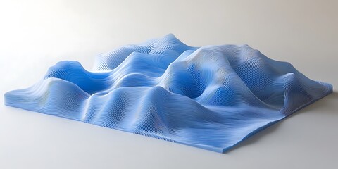 Topographic Landscape, Blue Lines Waves, Layered Terrain, 3D Relief, Abstract
