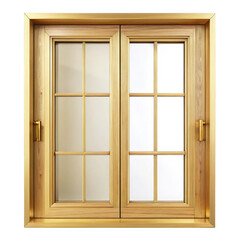 Obraz premium Elegant Golden Wooden Window Frame isolated on transparent white background, clipping path