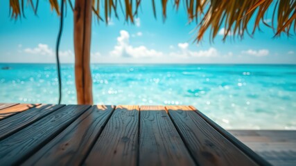 Fototapeta premium Ocean View Wooden Deck Table Scene