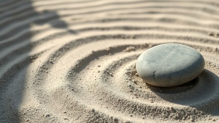 Obraz premium Serene Stone Resting in Circular Sand Pattern, a Symbol of Tranquility and Inner Peace