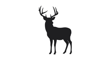 Stylized silhouette of a deer head with intricately branched antlers in black against a white backdrop, showcasing minimalistic wildlife art and design.

