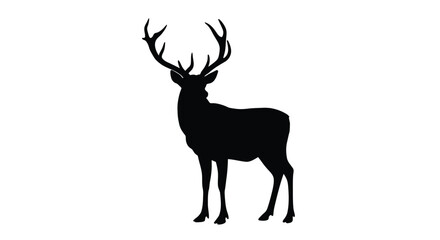 Stylized silhouette of a deer head with intricately branched antlers in black against a white backdrop, showcasing minimalistic wildlife art and design.

