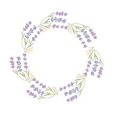 lavender flowers frame round, illustration for postcard design.