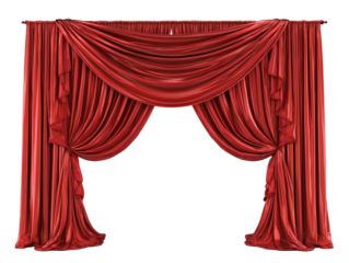 Elegant red curtains gracefully unveiling a transparent backdrop