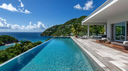 Fototapeta premium Stunning Luxury Villa with Infinity Pool Overlooking Ocean View