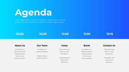 Obraz premium Agenda template featuring time slots, categories, and descriptions for professional events. Perfect for meetings, conferences, or scheduling needs