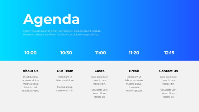 Agenda template featuring time slots, categories, and descriptions for professional events. Perfect for meetings, conferences, or scheduling needs - Powered by Adobe