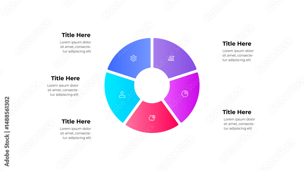 Poster A visually engaging circular infographic with 5 colorful segments and icons, ideal for presentations and data visualization purposes