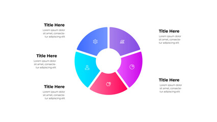 A visually engaging circular infographic with 5 colorful segments and icons, ideal for presentations and data visualization purposes