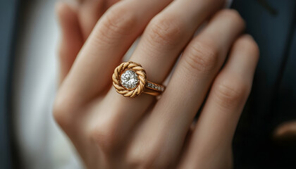 create an engagement ring that uses a frosted cheerio instead of a diamond, simple band with no accessory diamonds