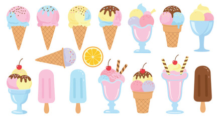 Cartoon Ice Cream Cone and Cup Dessert Set – Strawberry, Chocolate, Pistachio