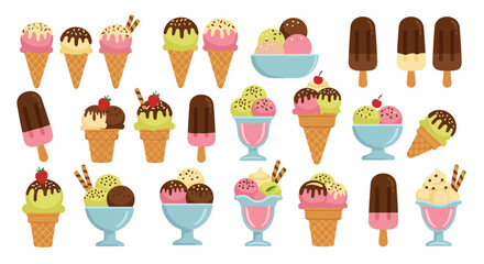 Cartoon Ice Cream Cone and Cup Dessert Set – Strawberry, Chocolate, Pistachio