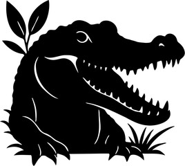 vector illustration of a crocodile silhouette coming out of the bushes
