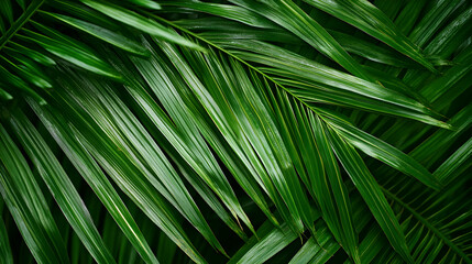 Lush Green Palm Leaves Overlapping in Nature's Tropical Paradise
