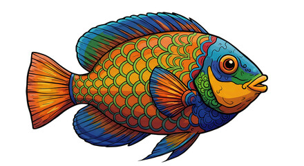 Vibrant Blue and Yellow Fish Illustration variation 2