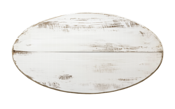 Oval white washed wooden sign with transparent background