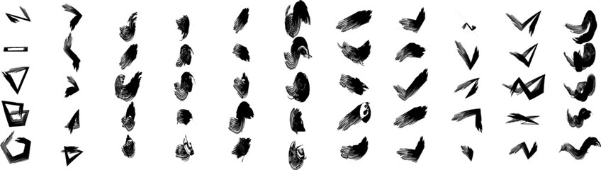 A vector set of oil paint brushes in black and white, fully editable, featuring textured strokes and fluid paint effects, ideal for versatile design elements and artistic creations.

