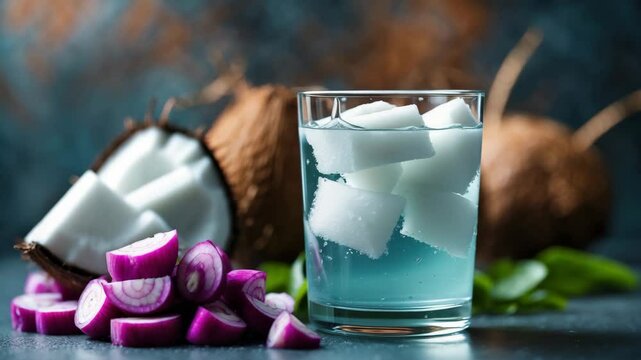 Invigorating coconut water featuring pulp and vivid shades