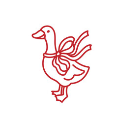 Goose with coquette bow ribbon. Vector cute bird isolated element design. Funny farm animal. Whimsy decorative clip art