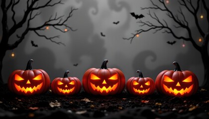 a halloween theme featuring four lit jack o' lanterns arranged in two rows of two lanterns each