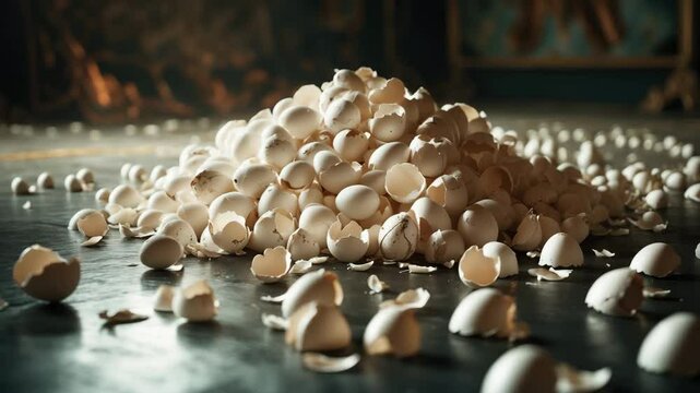 An accumulation of eggshells on the surface