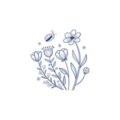 Blue silhouette flower vector abstract floral background