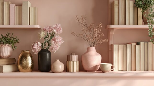Elegant Zoom Virtual Backgrounds Featuring Pink Shelves And Decor