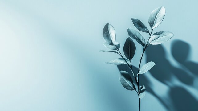 Muted tones depict a branch with leaves against a pastel backdrop.