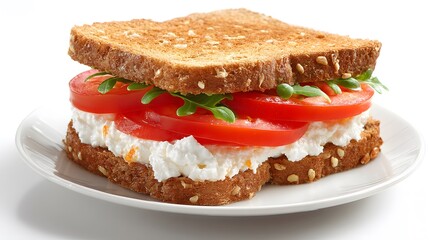 A mouthwatering whole-wheat sandwich layered with ricotta, tomatoes, and fresh arugula.