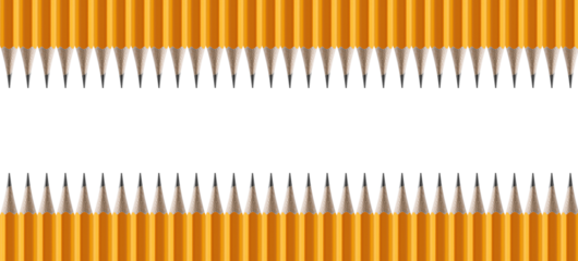 A row of sharp yellow pencils stands vertically on an isolated white backdrop. Great for stationery and creative work close up