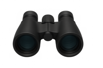 Black binoculars with transparent background, perfect for observing distant objects, offering a clear view for various applications