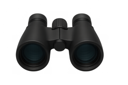Black binoculars with transparent background, perfect for observing distant objects, offering a clear view for various applications