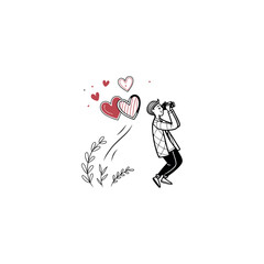 Black silhouette of a girl with a heart vector