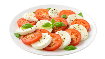 Delightful layers of fresh tomatoes and creamy mozzarella garnished with fragrant basil leaves create a colorful and appetizing dish perfect for summer gatherings Generative AI png