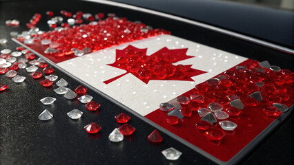 Canadian flag art with red and white gems for canada day celebration and patriotic display of national pride