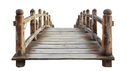 Fototapeta premium Wooden bridge with old wooden piers, cut out