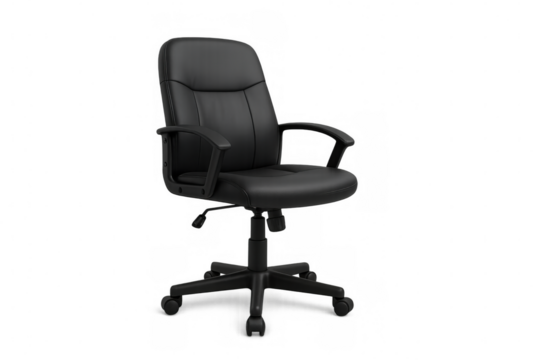 Modern, adjustable black office chair isolated on a transparent background, perfect for enhancing workspace visuals