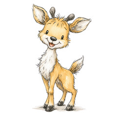 Obraz premium Adorable fawn with a happy expression stands playfully, looking upwards.