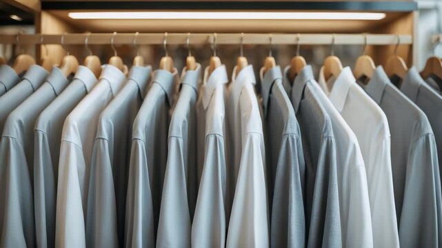 white and grey shirts showcased in wardrobe