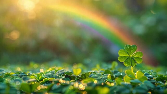 Four leaf clover with rainbow